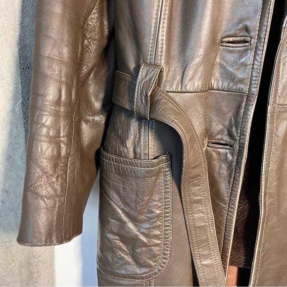 Vintage Olympic Long Leather Coat, Removable Faux Fur Liner - Picture 7 of 16